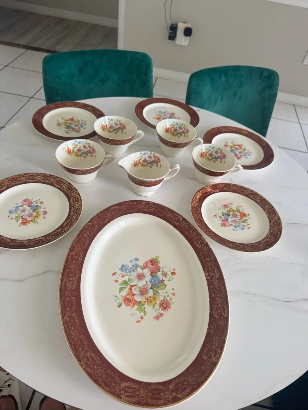 Vintage Madam Du Barry Royal Stetson 22K Gold Floral Dinnerware Set 11 Pc USA